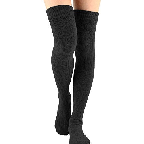 TeeHee Socks Cute Cable Cuff Crochet Fashion Over the Knee High Socks for Women & Girls 3 Pair (Bright Combo) - Image 2