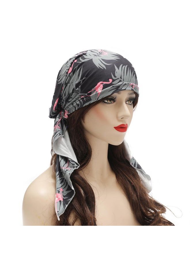 ZLYC Chemo Headwear Pre Tied Head Scarf Headwraps Lightweight Turban Beanie Cap for Women (Flamingo Black)  - Image 2