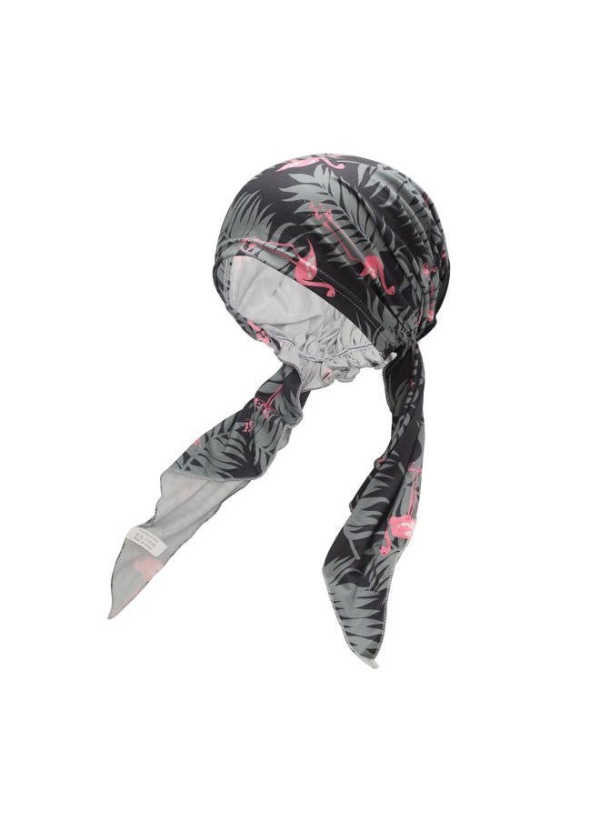 ZLYC Chemo Headwear Pre Tied Head Scarf Headwraps Lightweight Turban Beanie Cap for Women (Flamingo Black)  - Image 1