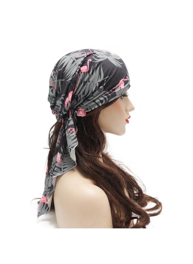 ZLYC Chemo Headwear Pre Tied Head Scarf Headwraps Lightweight Turban Beanie Cap for Women (Flamingo Black)  - Image 3