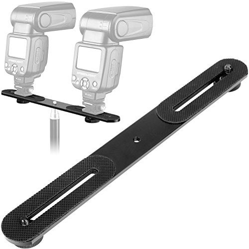 ChromLives 1/4'' Dual Camera Mount Flash Bracket Extension Bar 10.6'' Straight Flash Bracket Tripod Mount Bracket for DSLR Camera LED Light Flash Light Microphone and More - Image 2
