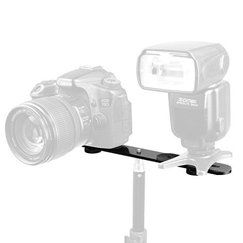 ChromLives 1/4'' Dual Camera Mount Flash Bracket Extension Bar 10.6'' Straight Flash Bracket Tripod Mount Bracket for DSLR Camera LED Light Flash Light Microphone and More - Image 3