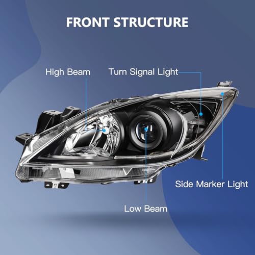 ECCPP Projector Headlight Assembly For Mazda 3 2010 2011 2012 2013 Black Housing Clear Reflector Clear Lens - Image 2