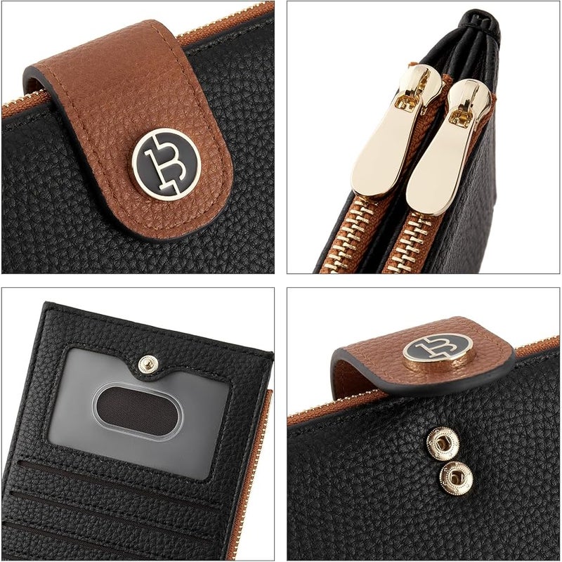 Bostanten Leather Wallets for Women Large RFID Blocking Slim Bifold Purse Card Holder with Zipper Pocket Black＆Brown - Image 4