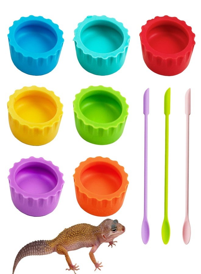 Binxus 7 Pcs Crested Gecko Tank Accessories Food Dish and 3 Pcs Silicone Scoops, Crested Gecko Food and Water Feeding Cups Colorful Water Bowl for Tortoise, Small Pet and Crab (Colorful) - Image 1