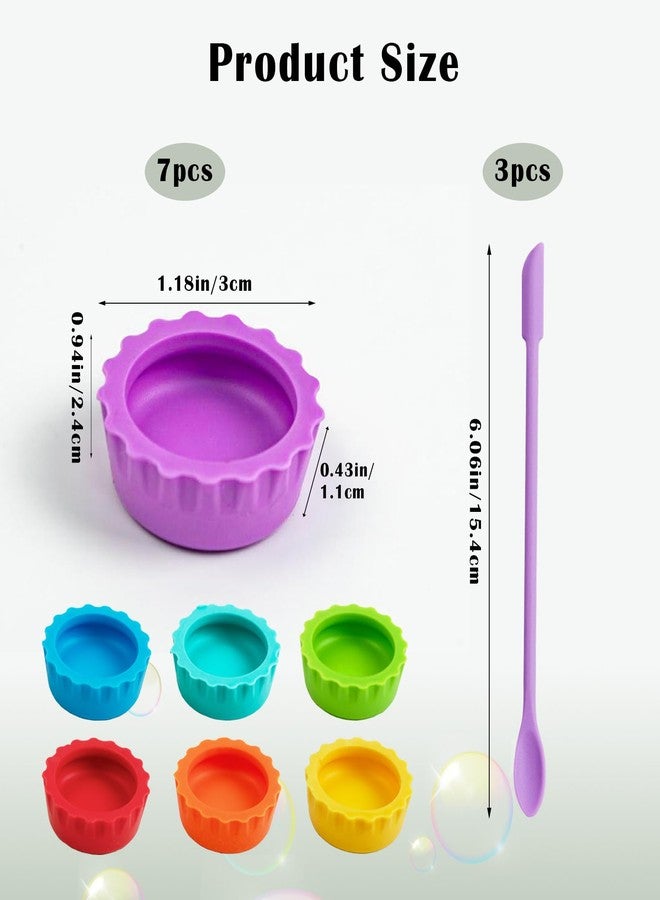 Binxus 7 Pcs Crested Gecko Tank Accessories Food Dish and 3 Pcs Silicone Scoops, Crested Gecko Food and Water Feeding Cups Colorful Water Bowl for Tortoise, Small Pet and Crab (Colorful) - Image 2