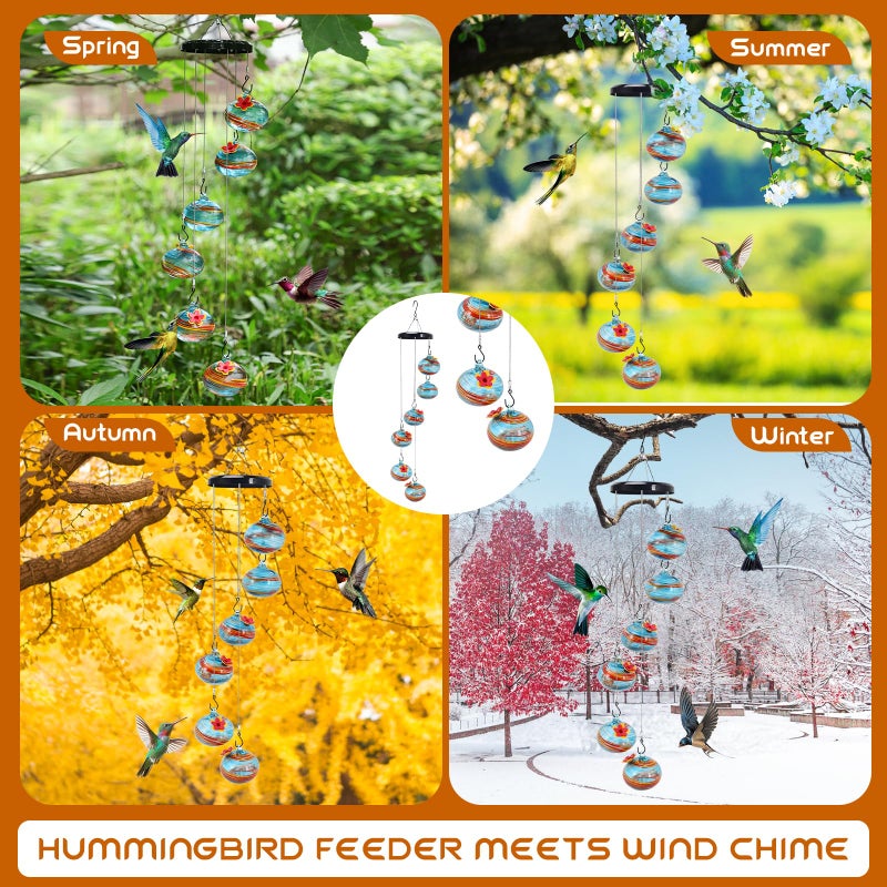 Hanging Hummingbird Feeder: 6pcs Hand Blown Glass - Ant Proof Bee Proof Decorative Hummingbird Feeder for Outdoor Garden Patio Decor - Image 5