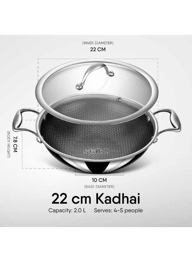 Stahl قدر ستال ثلاثي الطبقات غير لاصق مع غطاء | قدر ستانلس ستيل مع قاعدة تحريض | قدر ثلاثي الطبقات مقاوم للخدش | هجين 6322، قطر 22 سم، 2 لتر (يكفي 3 أشخاص) - Image 2