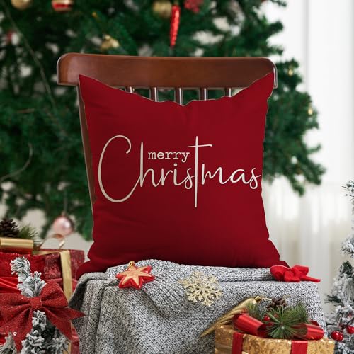 Allorry Christmas Pillow Covers Merry Christmas Throw Pillow Decorative Christmas Red Cotton Cloth Linen Cloth Pillow Cover Sofa Cover Decorative Rectangle Length 18X18 inches - Image 3