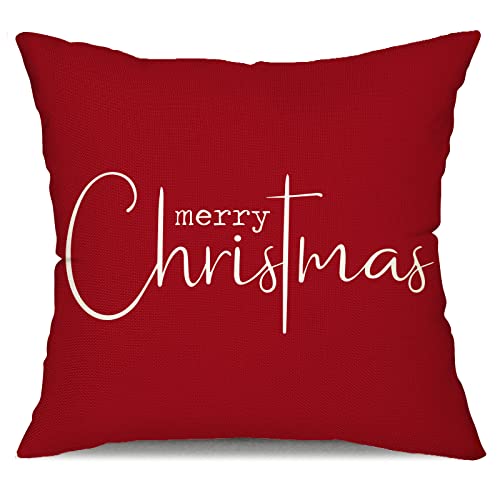 Allorry Christmas Pillow Covers Merry Christmas Throw Pillow Decorative Christmas Red Cotton Cloth Linen Cloth Pillow Cover Sofa Cover Decorative Rectangle Length 18X18 inches - Image 1