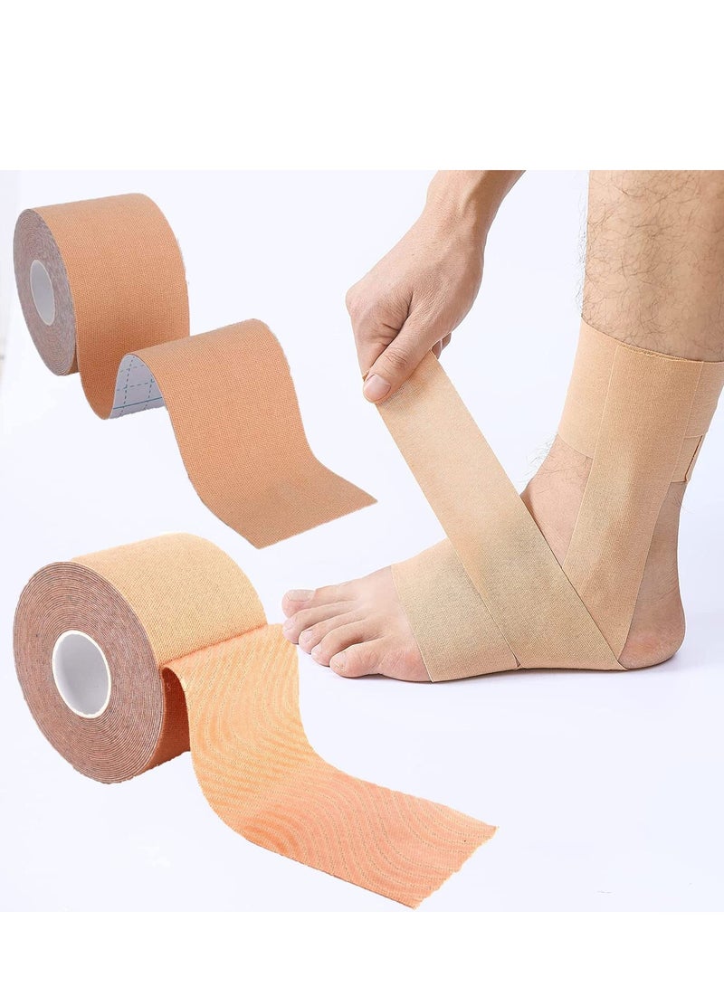 SOLARAE Kinesiology Tape Waterproof Athletic Sports for Knee Shoulder, and Ankle Elbow for Pain Relief Latex Free Roll Beige 2 Uncut Rolls - Image 1