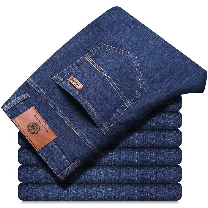 2023 special wholesale jeans mens stretch straight Denim business waist plus size trousers men a generation of hair Blue - Image 1