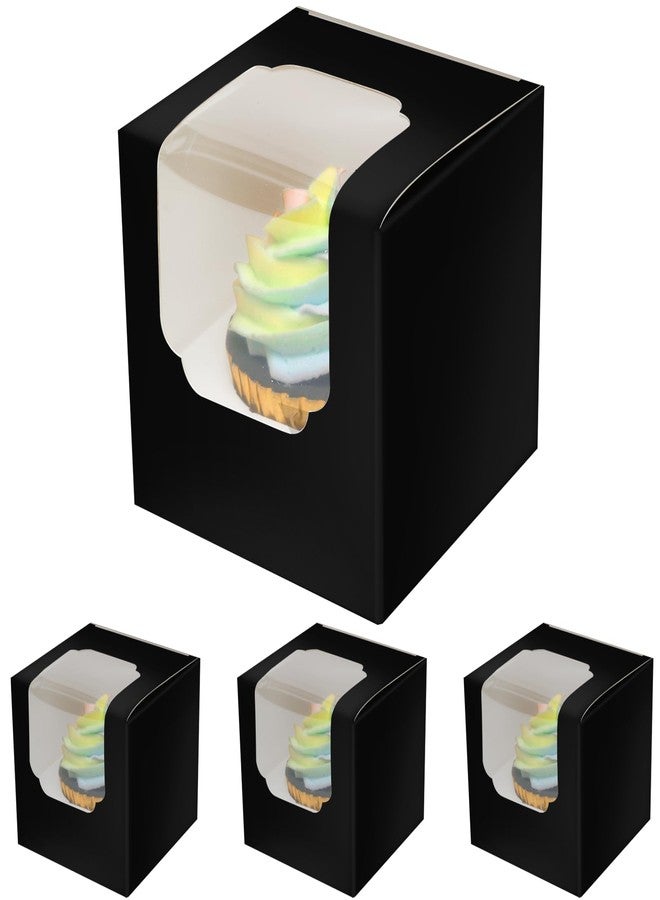 qiqee Black Cupcake Boxes Individual Cupcake Container 100pcs 3.5" x 3.5" x 3.5" Auto-Pop up Single Cupcake Boxes(100 Boxes+100 Inserts) - Image 1
