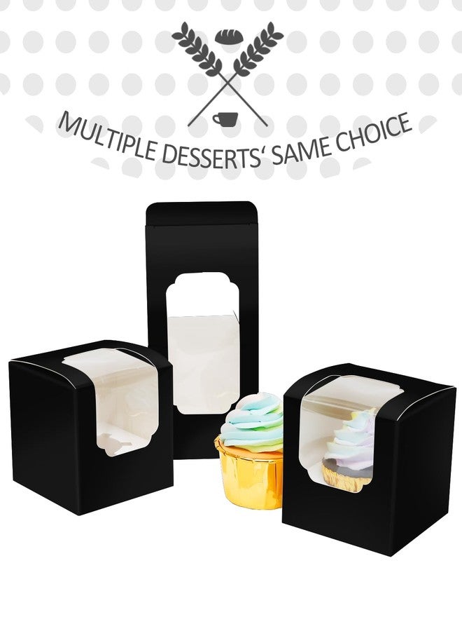 qiqee Black Cupcake Boxes Individual Cupcake Container 100pcs 3.5" x 3.5" x 3.5" Auto-Pop up Single Cupcake Boxes(100 Boxes+100 Inserts) - Image 2