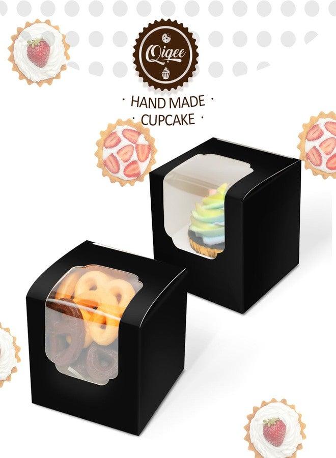 qiqee Black Cupcake Boxes Individual Cupcake Container 100pcs 3.5" x 3.5" x 3.5" Auto-Pop up Single Cupcake Boxes(100 Boxes+100 Inserts) - Image 3