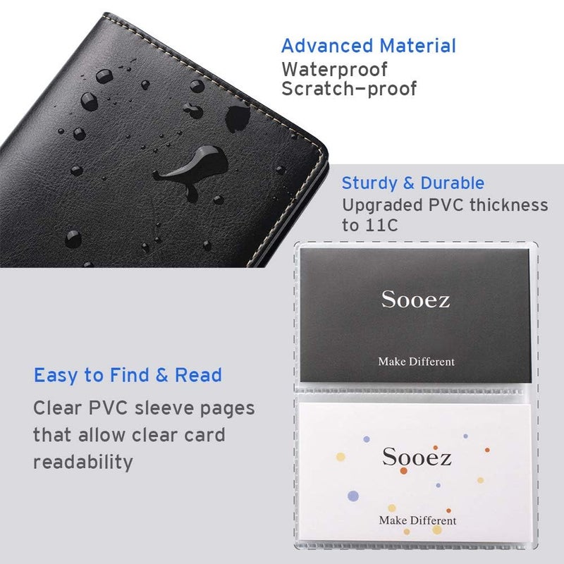 Sooez Leather Professional Business Card Book Holder Organizer, 240 Card Capacity PU Name Card Credit Cards Booklet (Blue) - Image 4