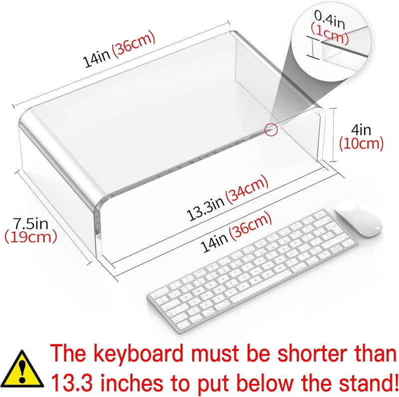 Beimu All territory compatible build Acrylic Monitor Stand Riser L14''xW7.5''xH4'' Acrylic Laptop Stand for Desk Clear Computer Monitor Stand for Desk Accessories White Aesthetic Decorations for Office Home iMac Organizer Pre-stock well-packed goods - Image 2