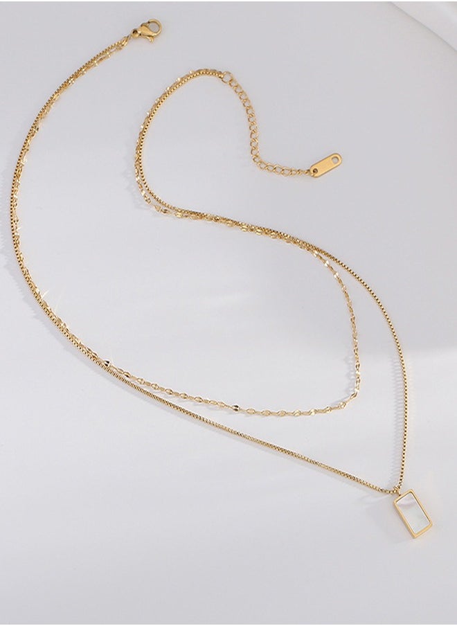 Generic - Arabic style fashionable necklace, white shell pendant titanium steel necklace, high-end women's double-layer collarbone chain - Image 1