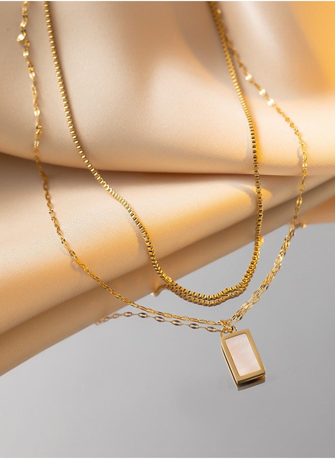 Generic - Arabic style fashionable necklace, white shell pendant titanium steel necklace, high-end women's double-layer collarbone chain - Image 1