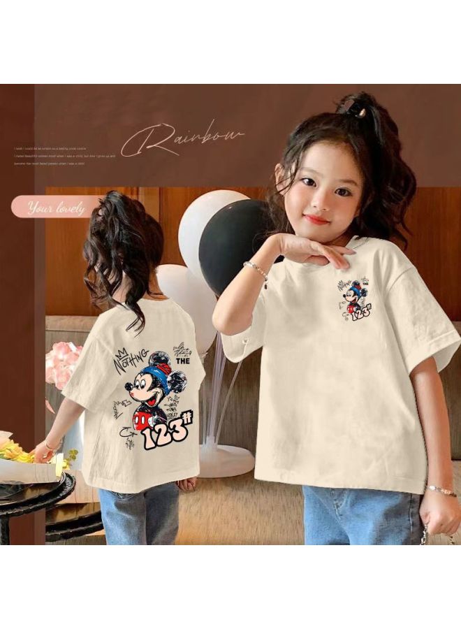 Children's Wear Children's Cotton T-shirt Girls' Short-sleeved Western Style Middle And Large Children's Cotton Top Cartoon Girls New Base Shirt