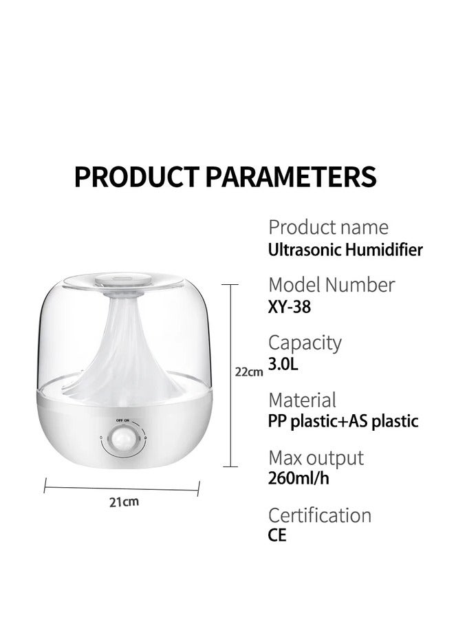 Humidifier, 3L, Ultrasonic Cool Mist, UV Light Bacteria Air Purifier, Top Filled, Suitable for Kids, Adults, Yoga, Sleep, Office, Home  - Image 3