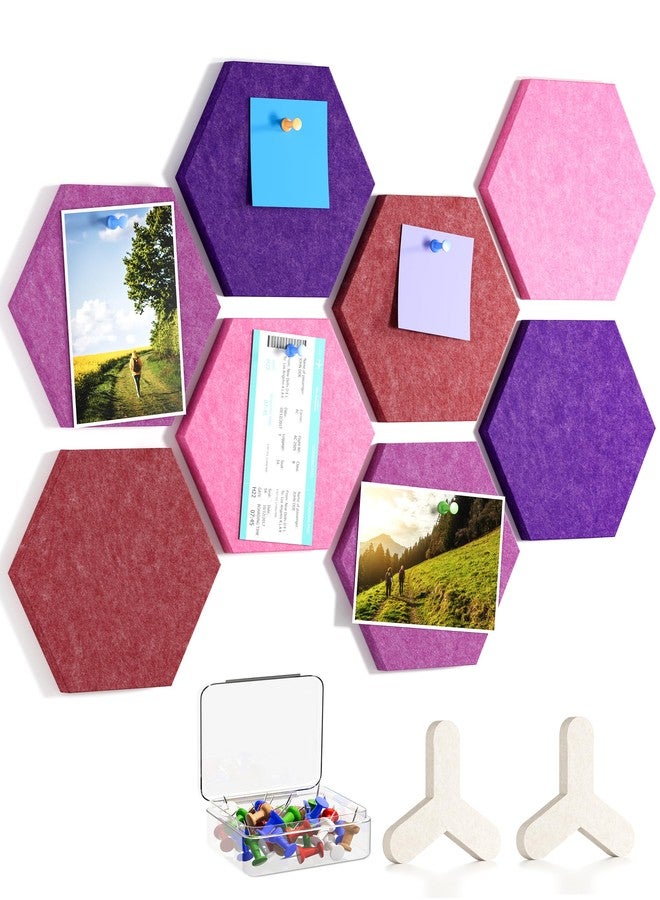 ماكسجير مجموعة ماكس جير المكونة من 8 قطع من بلاط الفلين سداسي الشكل المصنوع من اللباد، بتدرج لوني بنفسجي، لوحة إعلانات ذاتية اللصق يمكنك صنعها بنفسك، لوحة دبابيس للمكتب أو المدرسة أو المنزل، ملصقات لتزيين الجدران، عرض الصور والمذكرات - Image 1