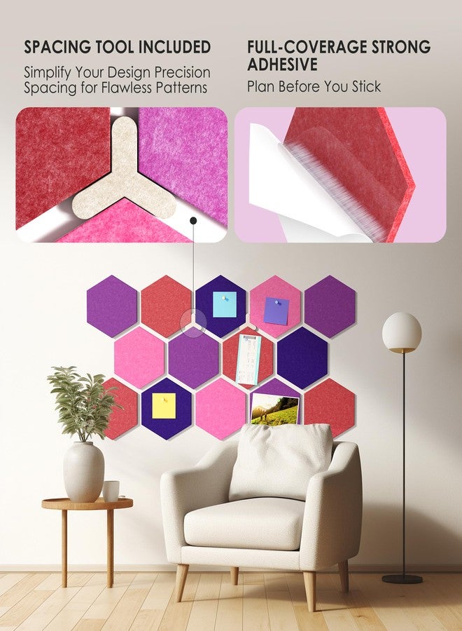 ماكسجير مجموعة ماكس جير المكونة من 8 قطع من بلاط الفلين سداسي الشكل المصنوع من اللباد، بتدرج لوني بنفسجي، لوحة إعلانات ذاتية اللصق يمكنك صنعها بنفسك، لوحة دبابيس للمكتب أو المدرسة أو المنزل، ملصقات لتزيين الجدران، عرض الصور والمذكرات - Image 3