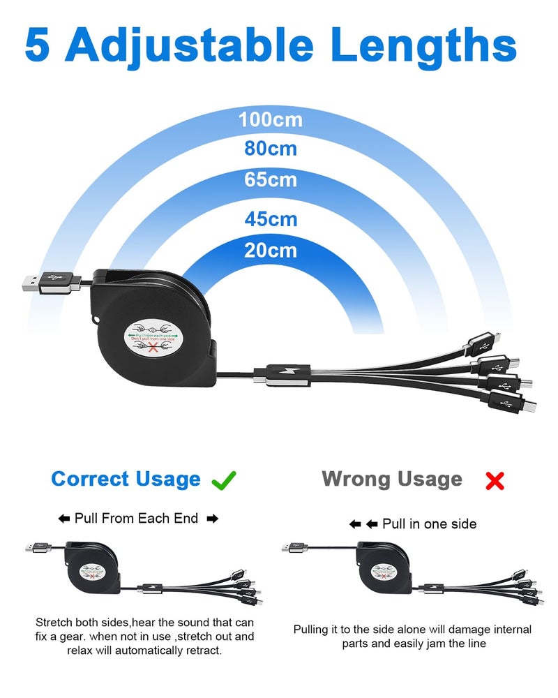 Kingback Multi Charging Cable 4 in 1 Multi USB Charger Cable Retractable Universal Multiple USB Charging Cord Adapter with Mini USB/IP/Micro USB/Type C Port for PS3/Samsung Galaxy/LG/HTC More [2Pack/3Ft] - Image 3