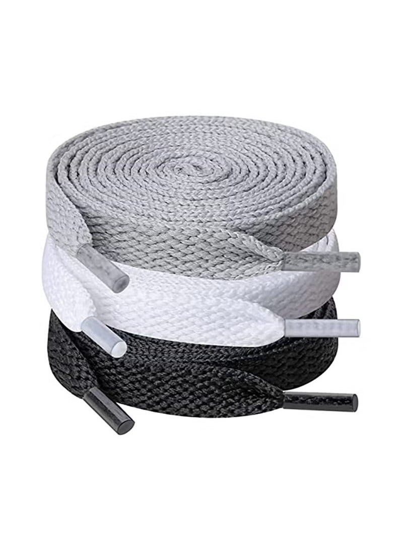 Shoelaces, 3 Pair Flat Shoe laces, Wide Shoelaces for Athletic Running Sneakers Shoes Boot Strings - Image 1