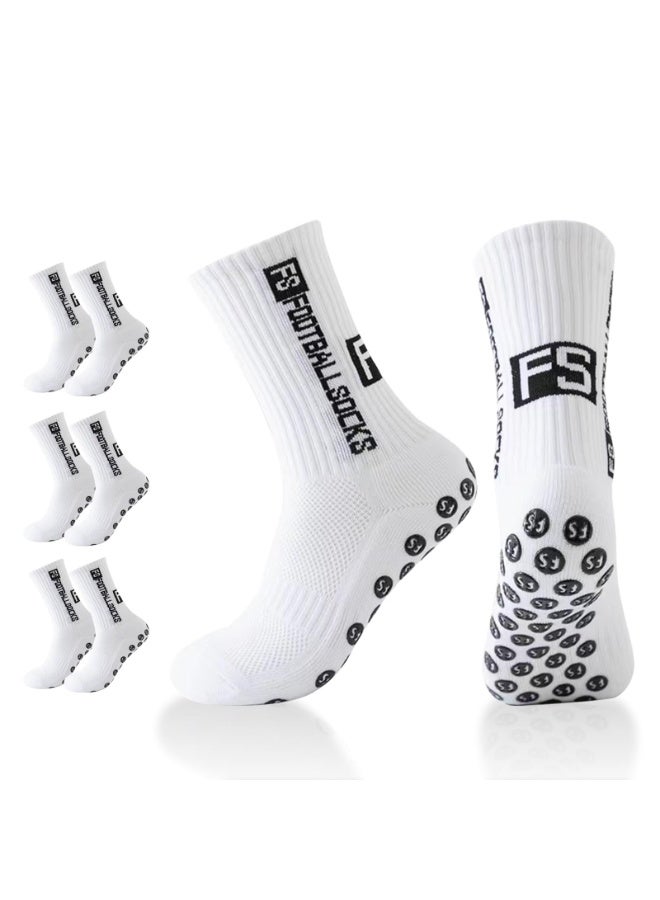 LEFAFA 3 Pairs Football Socks for Men, Non-Slip Grip Soccer Socks with Reinforces Toe, Breathable Mesh Sports Socks for Men and Women Basketball Running, White(39-46) - Image 1