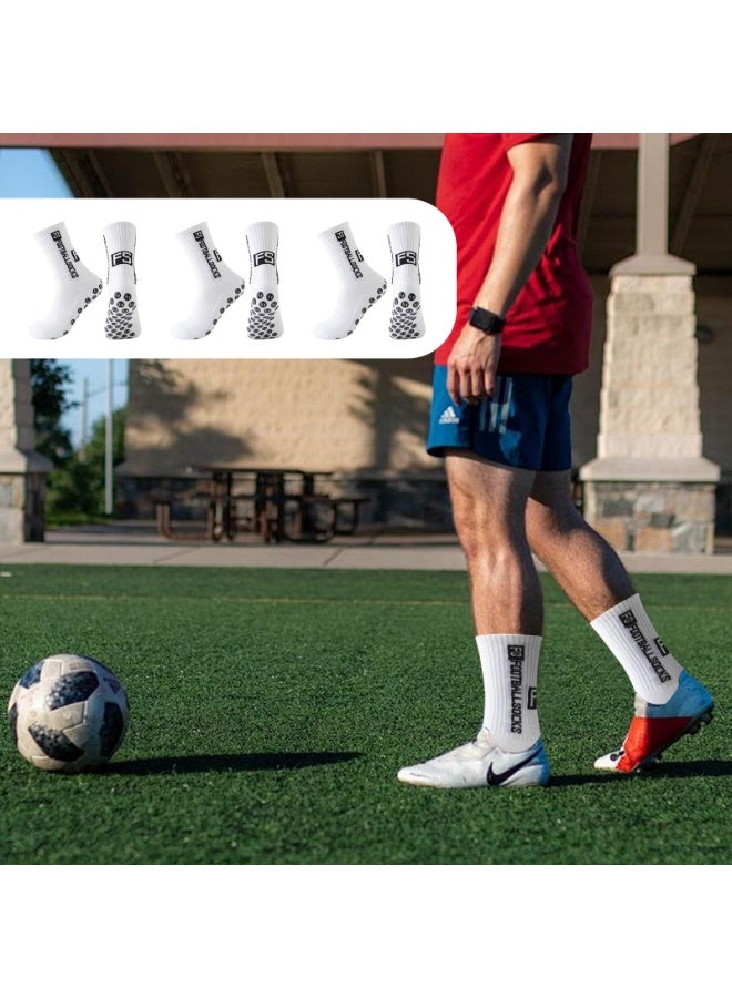 LEFAFA 3 Pairs Football Socks for Men, Non-Slip Grip Soccer Socks with Reinforces Toe, Breathable Mesh Sports Socks for Men and Women Basketball Running, White(39-46) - Image 5