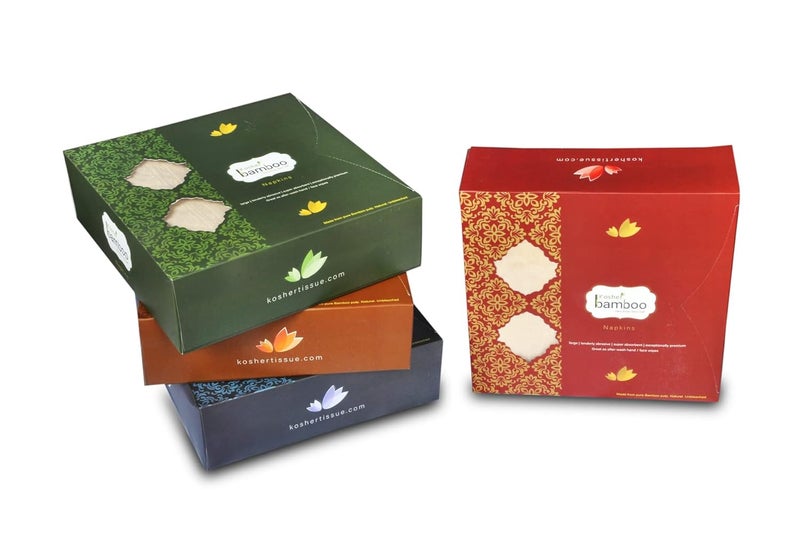 Kosher Bamboo Soft Tissue Paper napkin - Pack of 4 - Made of pure Bamboo Pulp -(16 x 16)- 2 Ply- 50 Pulls Each - Image 1