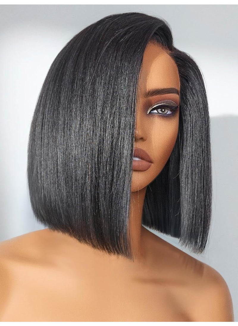 LUVME HAIR - LUVME HAIR Bob Wig 100 Human Hair Wigs Glueless Lace Front 10 Inches Bob Pre Cut Plucked Hd Lace Short Wig Ready To Go Natural Color Straight Bleached Knots Side Part Black Wigs - Image 1