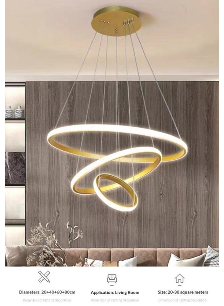 A fashionable LED pendant light with three light rings, featuring three different light colors, adjustable height, suitable for living room, dining room, living area, bedroom and corridor. - Image 3