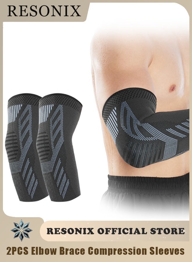RESONIX 2PCS Elbow Brace Compression Sleeves – Adjustable Support for Tendonitis, Tennis Elbow, Arthritis & Joint Pain Relief | Breathable Elbow Pads for Weightlifting, Fitness, Basketball, Golf, Sports (Extra Large) - Image 1