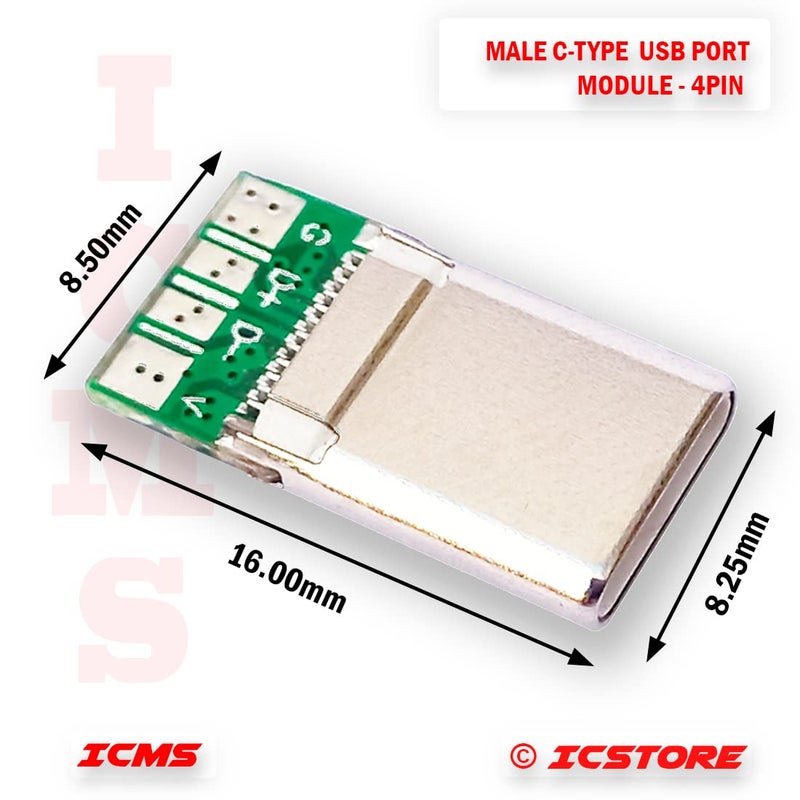 ICSTORE - C - Type Male USB Port Card, Plug, Socket, 4 -Pin Module Solder Connector (Pack of 2) - Image 3