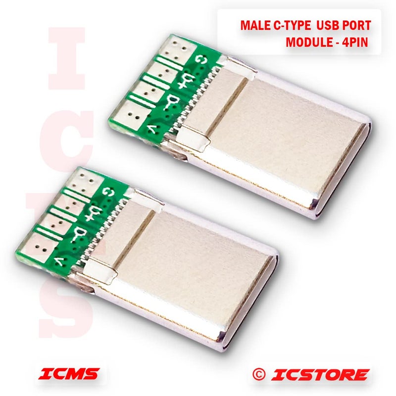 ICSTORE - C - Type Male USB Port Card, Plug, Socket, 4 -Pin Module Solder Connector (Pack of 2) - Image 2