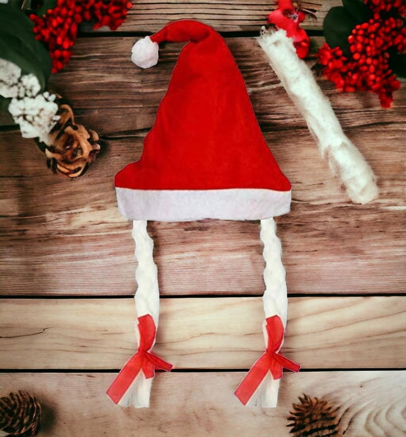 Evisha 4 Pcs Braid Plete Girls Christmas Caps Santa Caps Charistmas caps For Tree Decoration X-Mass Caps Hats Santa Caps Santa Claus Caps Girls - Image 1