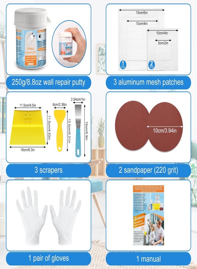 LifeisLuck Drywall Repair Kit, Drywall Patch Repair Kit with 8.8OZ White Wall Repair Putty, Scraper Sandpapers Gloves for Heavy Duty Plaster Wall Repair, Easy to Fill Holes in Home Wall & Quick Repair Crack - Image 3