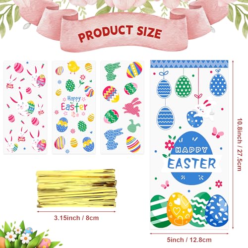 Lxzyu Easter Cellophane Treat Bags, Easter Gift Bags, Easter Goodie Bags, Plastic Clear Cello Colorful Eggs Bunny Easters Candy Cookies Goody Snack Bag with Ties for Easte Party Favors Supplies, 50 Pcs - Image 3