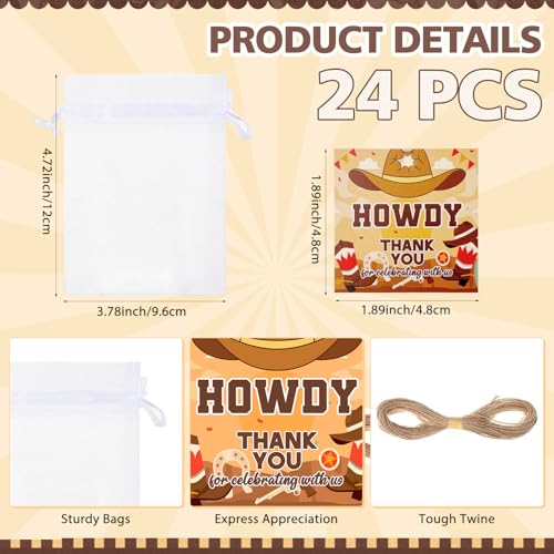 YumSur Western Themed Shot Glasses Set, Stainless Steel Cowboy Shot Glasses with Thank You Cards and Organza Bags, 24 pcs Cowboy Props Party Supplies - Image 3