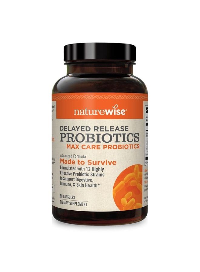 NatureWise Max Probiotics for Men & Women | Delayed Released Capsule 30 Billion CFU with 12 Highly Effective Strains, Shelf Stable [2 Month Supply – 60 Capsules] - Image 1
