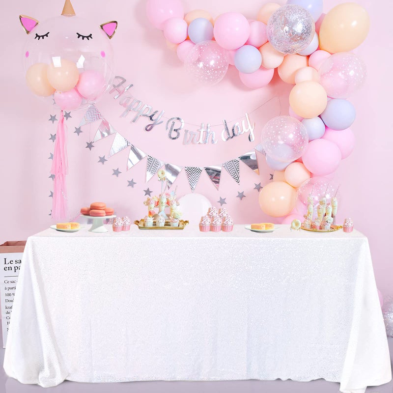 BCOOL White Sequins Tablecloth 60x102 Inches Seamless Reversible Sequin Fabric Sequin Fabric for Table Overlays Wedding Thanksgiving Family Gathering
