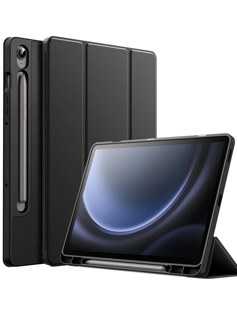 NEW Case for Samsung Galaxy Tab S9 FE 10.9-Inch – Soft TPU Tri-Fold Stand Protective Cover with S Pen Holder, S Pen Charging Support, Auto Wake/Sleep (Black) - Image 1