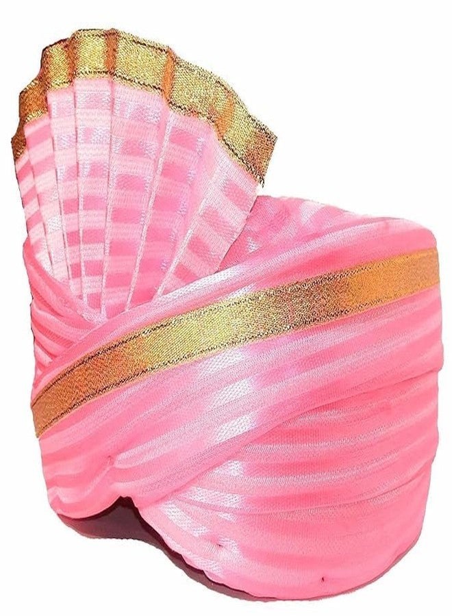 BHAWANI Wedding turban Dulha Collection Traditional Pagri/Turban/Pagdi for Barati/Swagat/Welcome Pink Pagdi for Men & Women - Unisex (PINK) (Size: 22 to 22.5 Inch) - Image 4