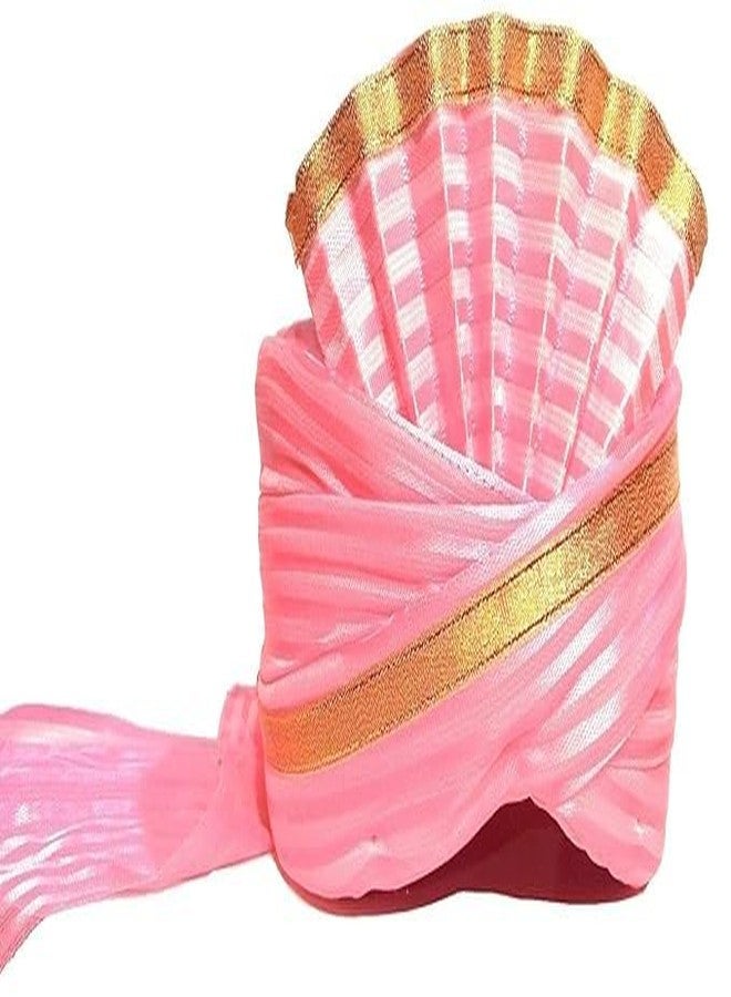 BHAWANI Wedding turban Dulha Collection Traditional Pagri/Turban/Pagdi for Barati/Swagat/Welcome Pink Pagdi for Men & Women - Unisex (PINK) (Size: 22 to 22.5 Inch) - Image 3