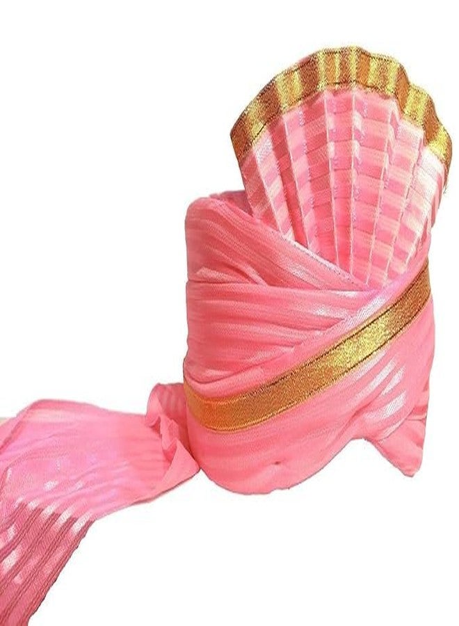 BHAWANI Wedding turban Dulha Collection Traditional Pagri/Turban/Pagdi for Barati/Swagat/Welcome Pink Pagdi for Men & Women - Unisex (PINK) (Size: 22 to 22.5 Inch) - Image 5