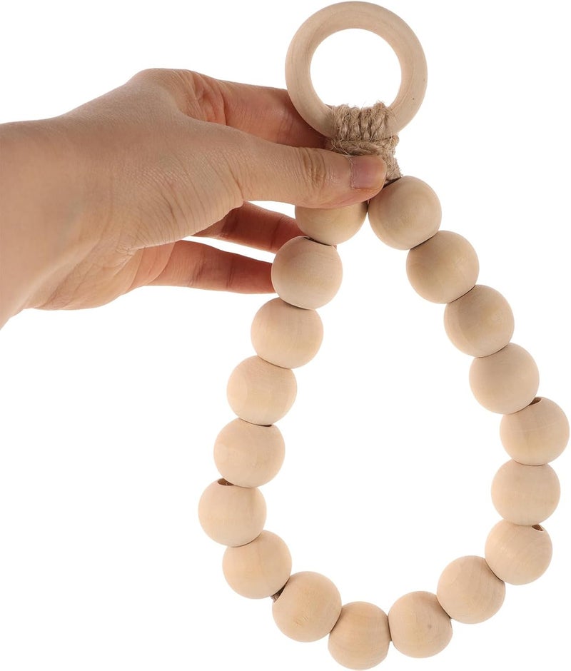 POPETPOP Wood Bead Hand Towel Ring 20cm Rustic Bathroom Wall-Mounted Towel Holder with Rope Hook for Washcloth Organizer Random Style - Image 4