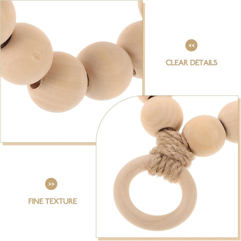 POPETPOP Wood Bead Hand Towel Ring 20cm Rustic Bathroom Wall-Mounted Towel Holder with Rope Hook for Washcloth Organizer Random Style - Image 3