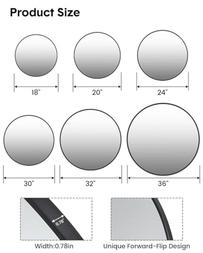 GarveeTech 20 Inch Black Circle Wall Mirror, Modern Round Metal Framed Mirror for Bathroom, Entryway, Living Room, Bedroom, Dining Room, Hallway, Decorative Home Dcor, Easy Mount - Image 3